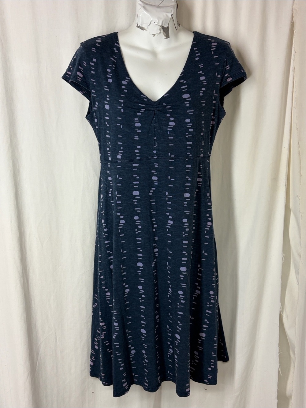 Toad&Co S RoseMarie Cap Sleeve Dress Blue Purple Dash Oval Org Cotton Tencel